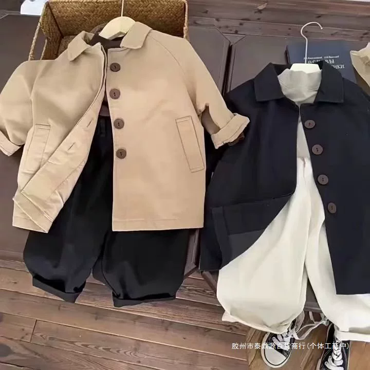 Trench coat for boys, children's breathable jacket, British style