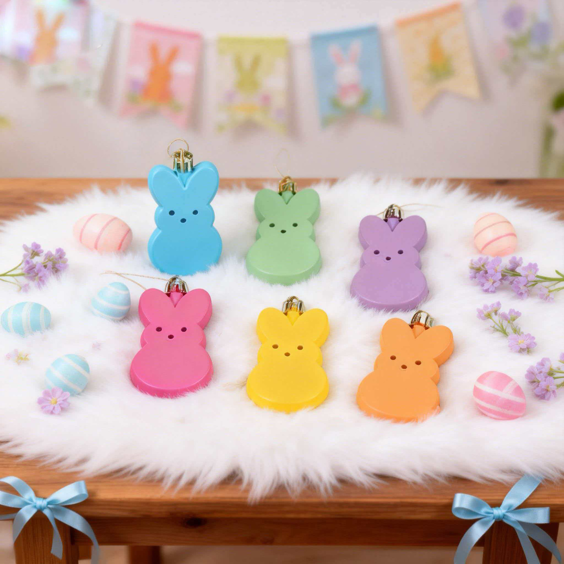 Pascua transfronteriza de 8cm colgante de plástico de conejo colorido colgante de decoración de atmósfera
