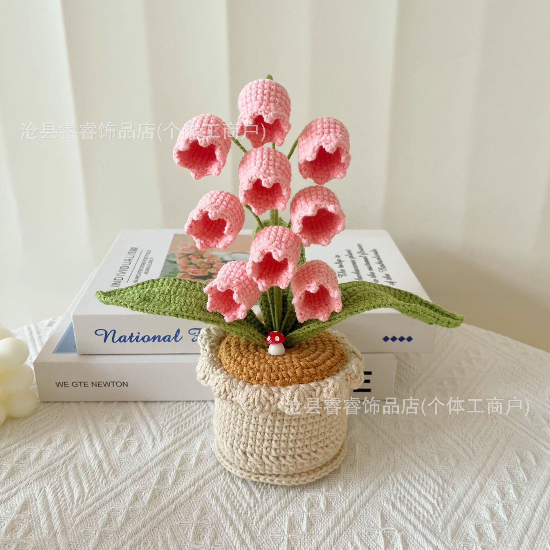 Flores artificiales transfronterizas, productos terminados de Amazon, adornos de lirio de los valles hechos a mano, rosas tejidas con hilo, adornos de bonsái para escritorio