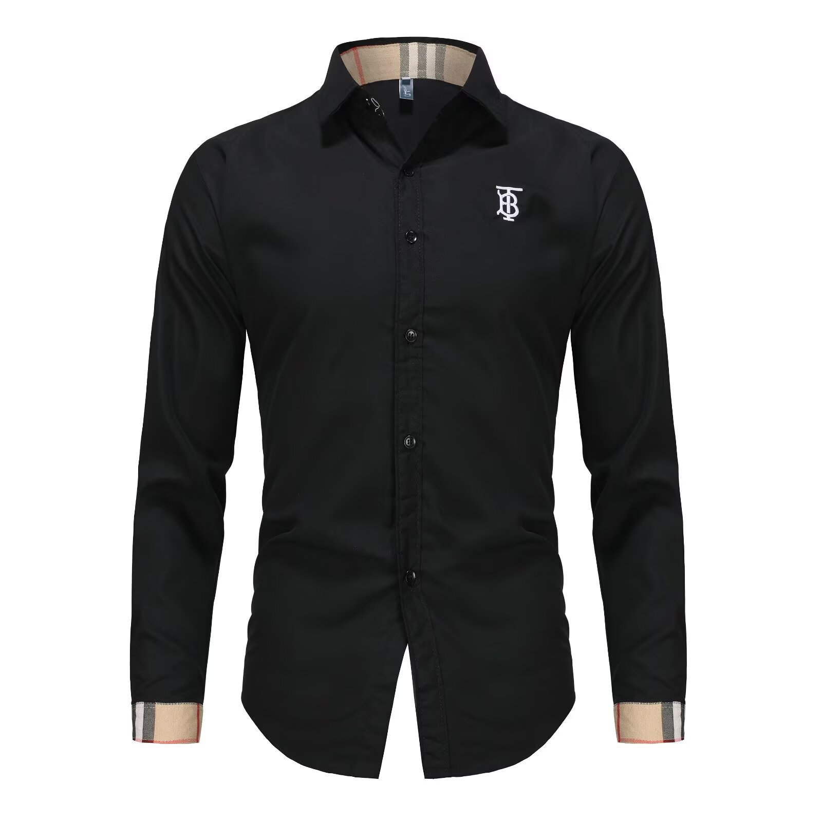 Burberry Sherwood Shirt TB Monogram Vintage Check Trim Black