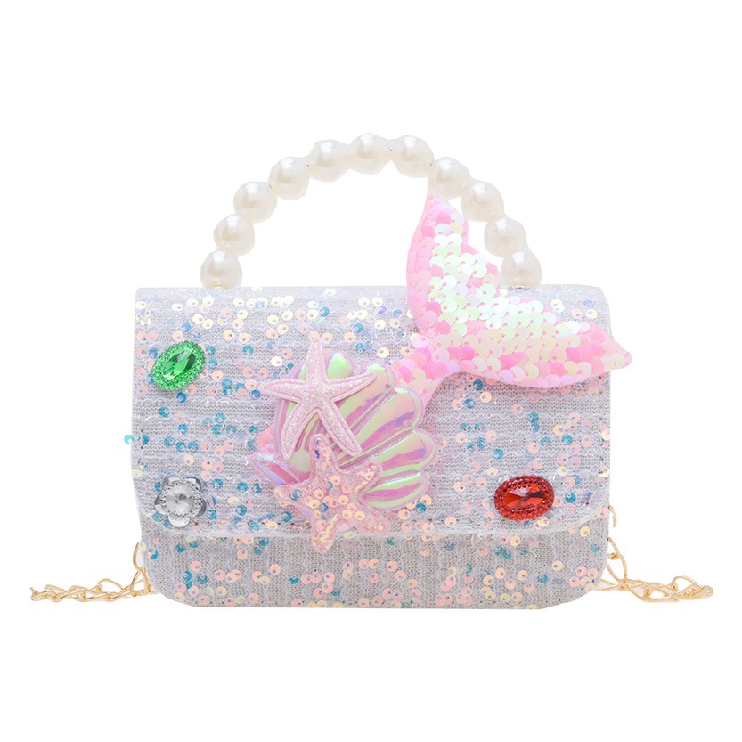 Nueva moda red rojo bolso de los niños hembra occidental princesa perla bolso lindo pescado cola niña bolsa de mensajero