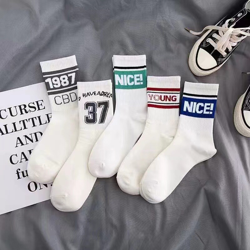 White socks for women, trendy Korean-style mid-calf socks, Japanese-style versatile college style with lettering, long socks for students, suitable for spring and autumn White socks for women, trendy Korean-style mid-calf socks, Japanese-style versatile college style with lettering, long socks for students, suitable for spring and autumn
