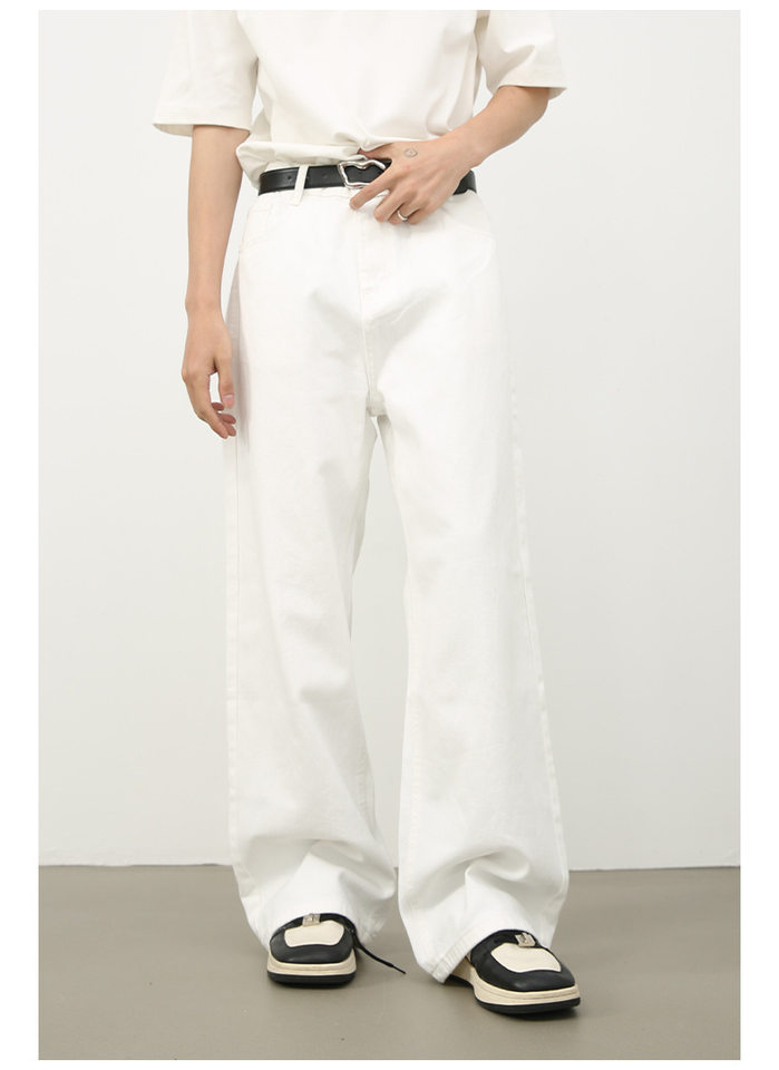Quần jean nam ống rộng lưng thun bán co giãn phong cách retro — Màu gốc đen, Màu trắng, Màu xanh hoài cổ, Màu đen chi tiết 9