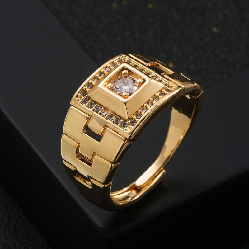 Fashion New Style Men's Copper Gold-plated Micro Inlaid Zircon Geometric Tail Ring display picture 5