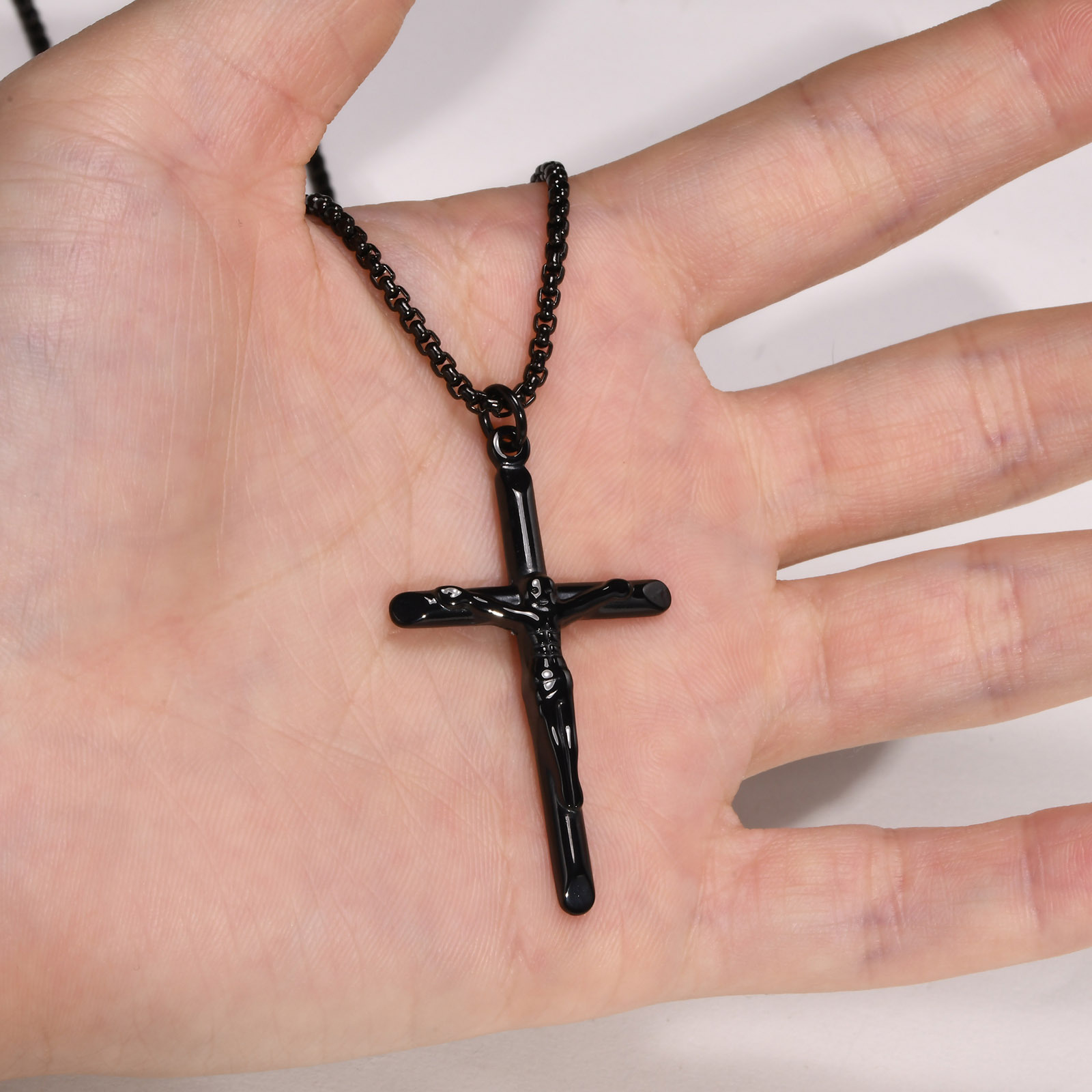 Cross Necklace with Chain Black