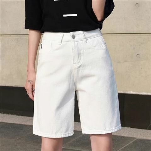 Trendy Denim Shorts for Women, Summer High-Waisted Loose Straight-Leg, Tummy Control, Height-Enhancing, Slimming, Knee-Length Denim Shorts
