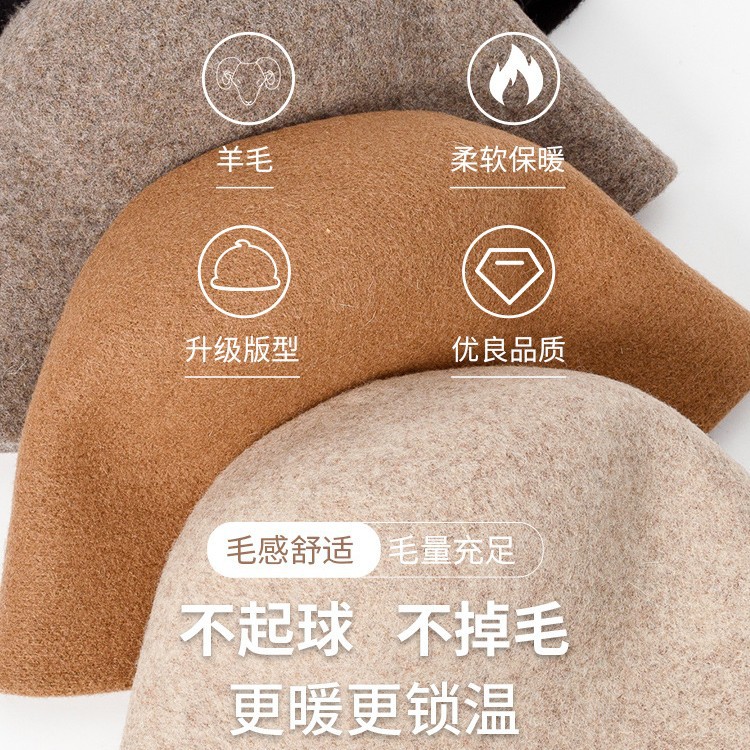 Australian Wool Bucket Hat For Women Autumn Winter Luxury High-End Face-Slimming Warm British Style Hat - Thumbnail 3