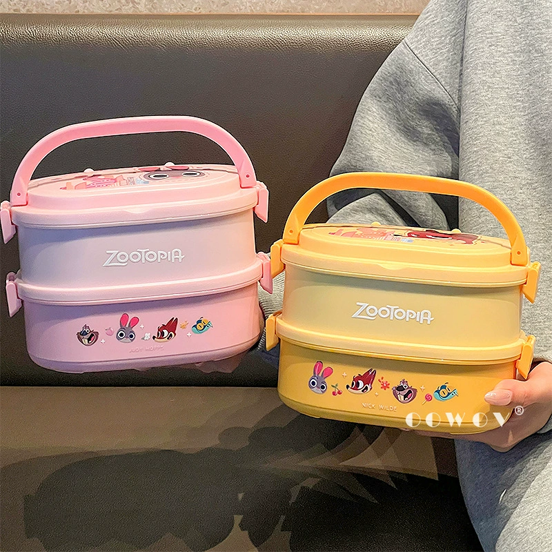 Thermos with animals stainless steel, rectangular double-layer lunch box for students
