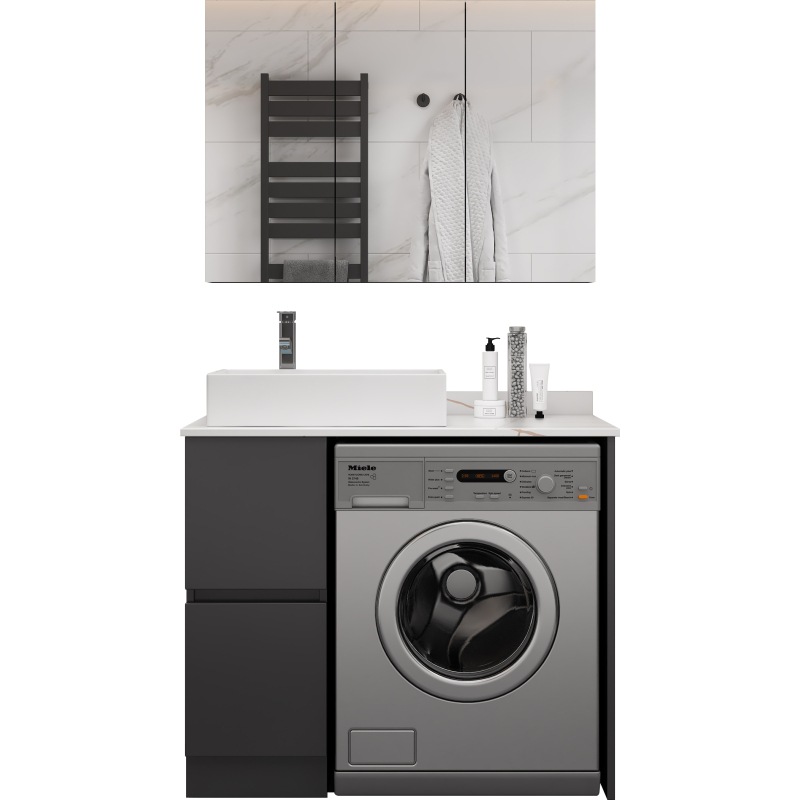 Moderno minimalista lavadora balcón gabinete de baño sin pintura de madera maciza lavabo tambor lavadora compañero gabinete image 5
