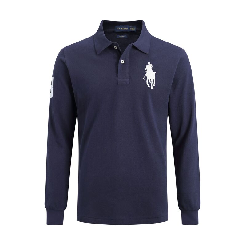 Spring and Autumn RL Paul Big Marb Men's Long-sleeved Polo Shirt Pure Cotton Lapel T-shirt Long-sleeved Men's Casual Polo Shirt