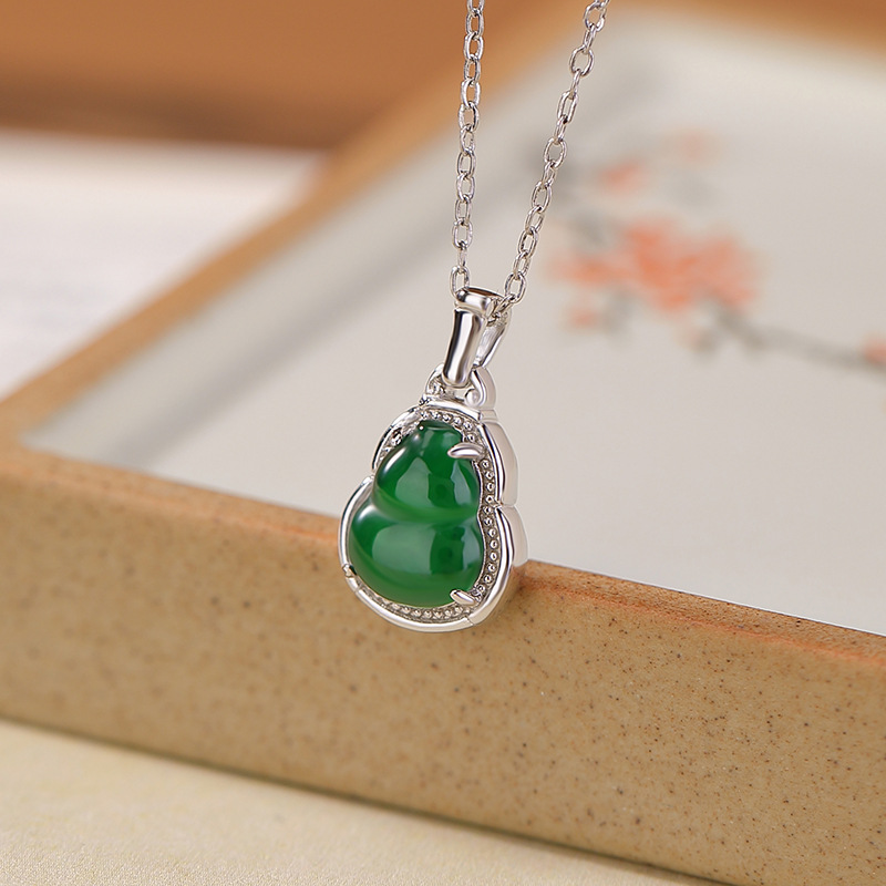 Mặt dây chuyền bạc S925 hình bầu lá tre phong cách Trung Hoa — Mặt dây chuyền đơn (không bao gồm dây chuyền)