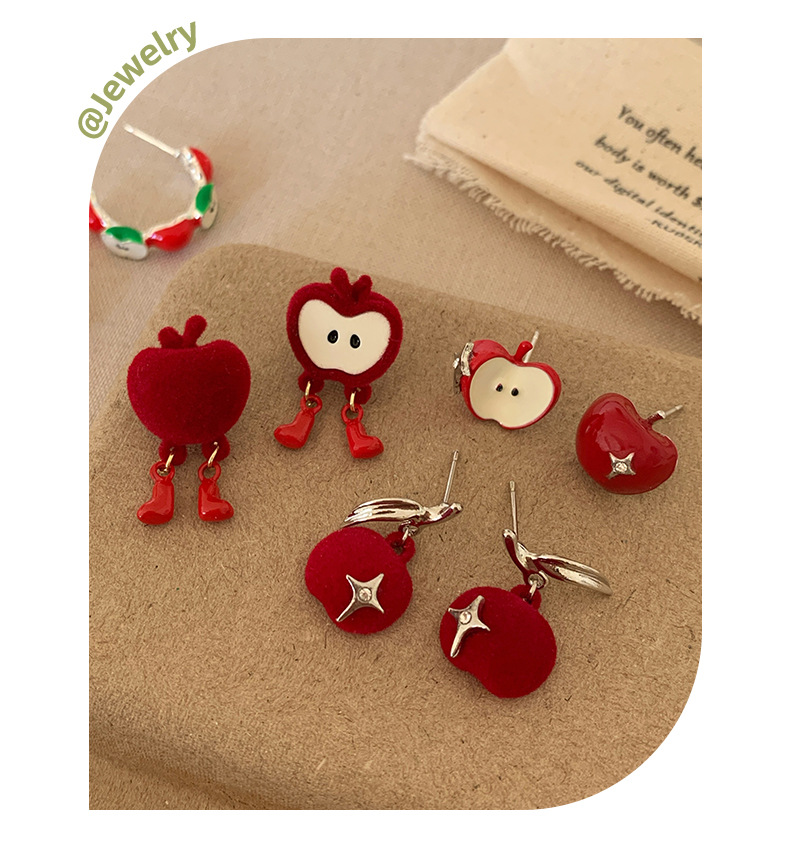 1 Pair Cute Apple Flocking Drop Earrings Ear Studs display picture 3