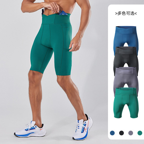High elastic cross-waist tight compression pants marathon running five-point tights outdoor training quick-drying racing shorts