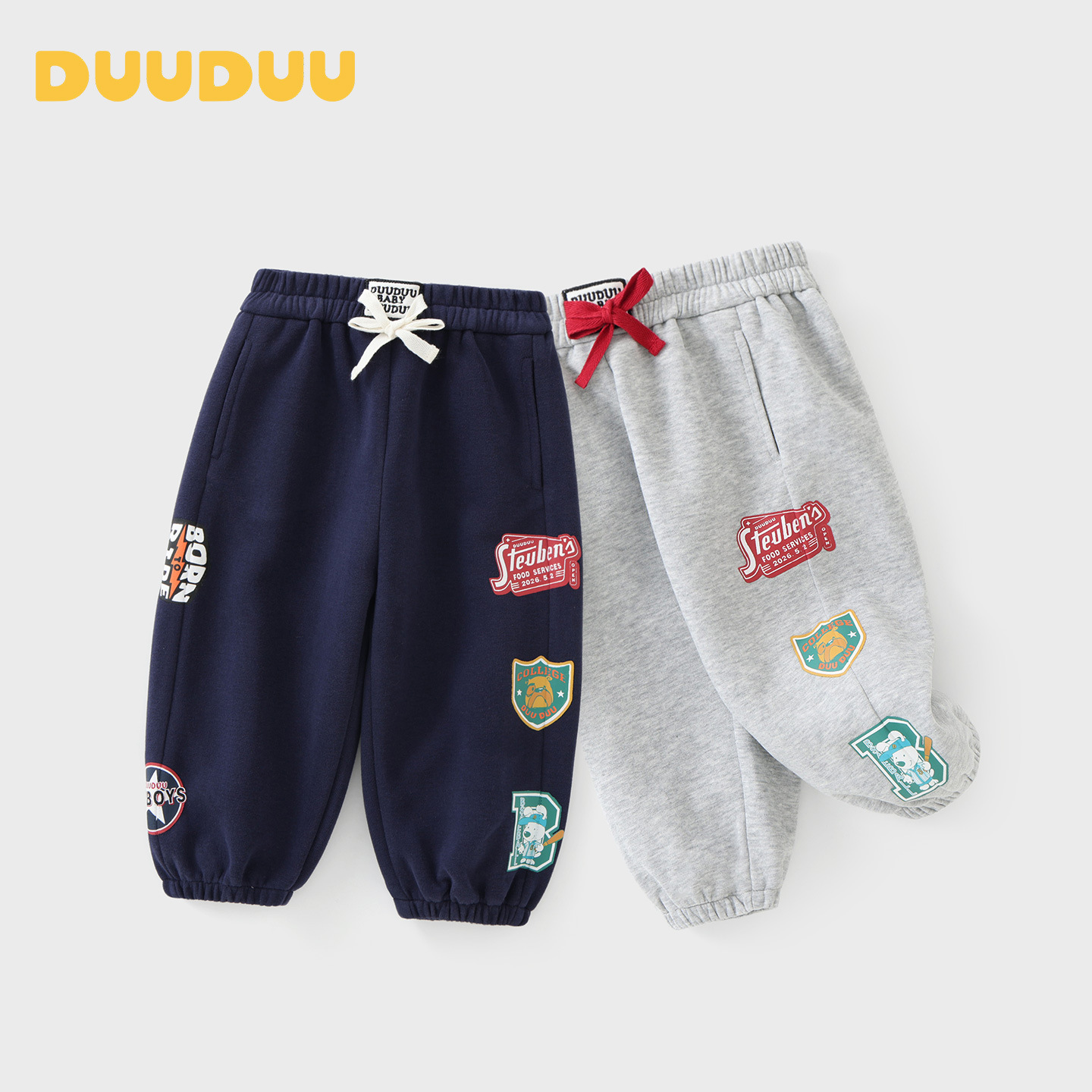 DUUDUU儿童裤子2026春秋款男女宝宝宽松束脚休闲运动长裤学院风