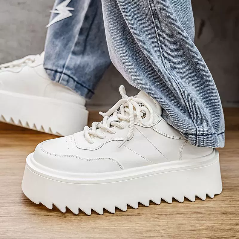 2025 новые модные трендовые белые кроссовки на толстой подошве с высокой посадкой, повседневные шнурованные кроссовки для студентов с эффектом увеличения роста
