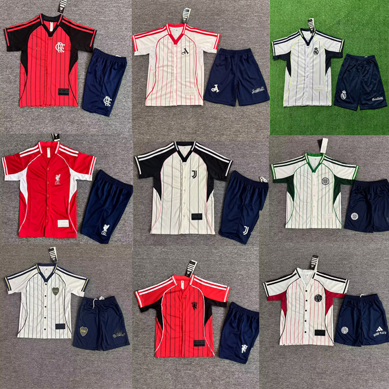 Children's Flamenco Celtics Manchester United Real Madrid High-Quality Embroidered Button Football Baseball Uniform Suit Short-Sleeved