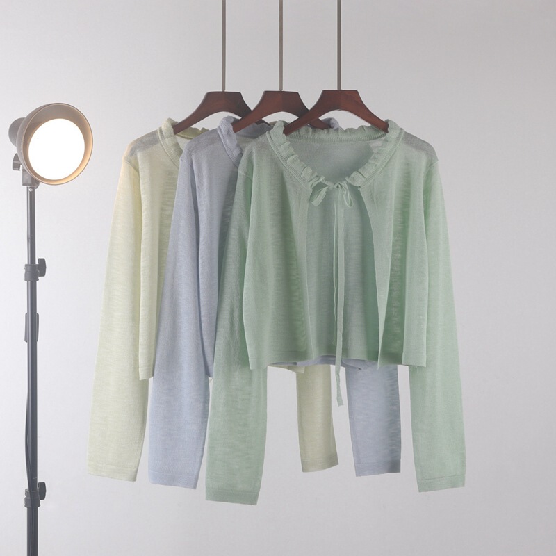 Lazy Style Versatile Pure Desire Thin Strappy Top Knitted Cardigan Women's Summer Simple Slimming Long-Sleeved Sun Protection Shirt