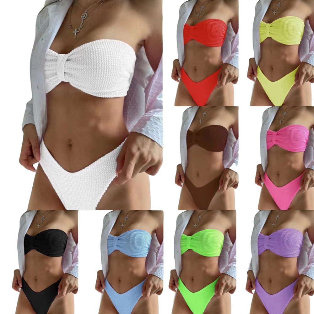 Women's Clothing Swimsuit Bikini Solid Color Split Tube Top Sexy Bikini Hot Selling Swimsuit_voghion.com
