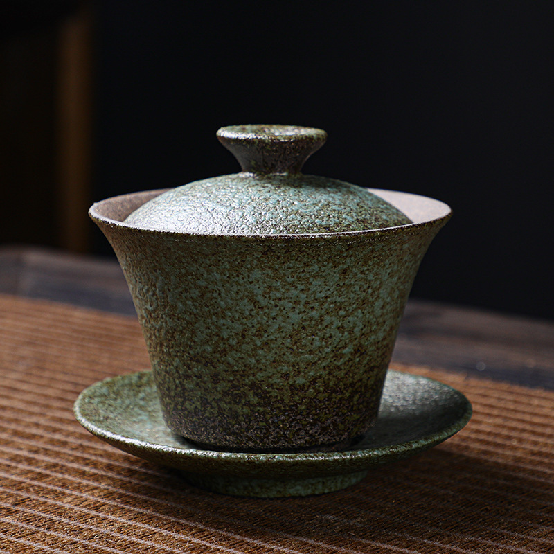 Japanese-style Stoare Sancai Covered Bowl Tea Cup Single Retro Handmade Ceramic Kung Fu Tea Set Large Hand-caught Teapot Tea Bowl