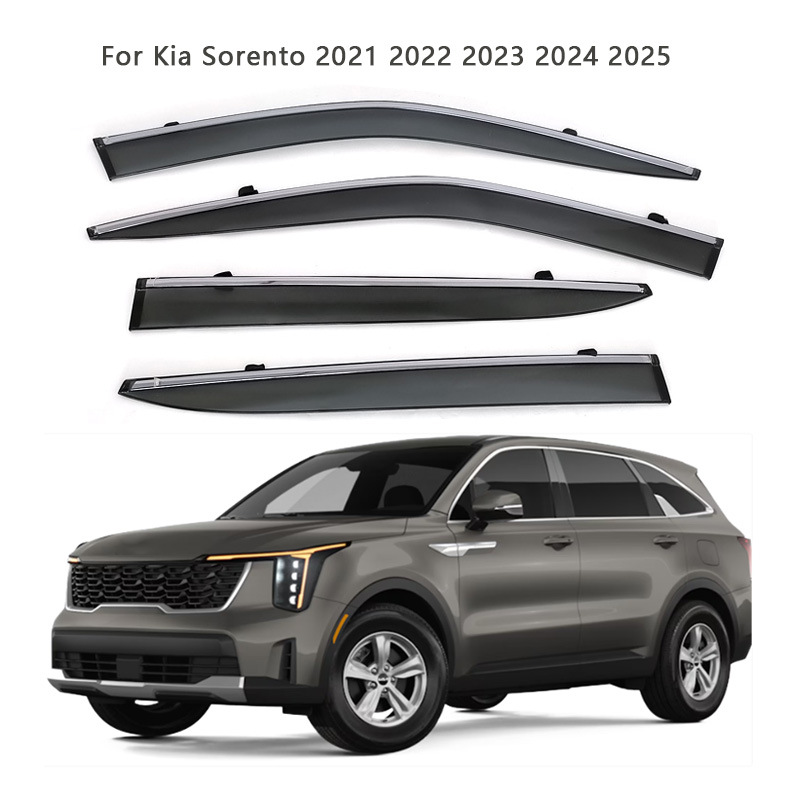 Kia For Kia Sorento 2021-2025 Window Visor Rain Guard (Rain shield) - 2021-2025-kia-sorento-acrylic-with-chrome-strip