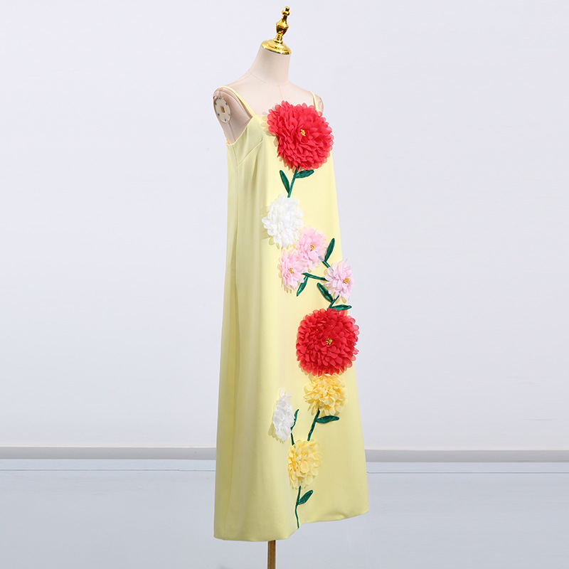 High Grade Three Dimensional Floral Decorative Cami Loose Solid Color Dress 25 High Grade Three Dimensional Floral Decorative Cami Loose Solid Color Dress