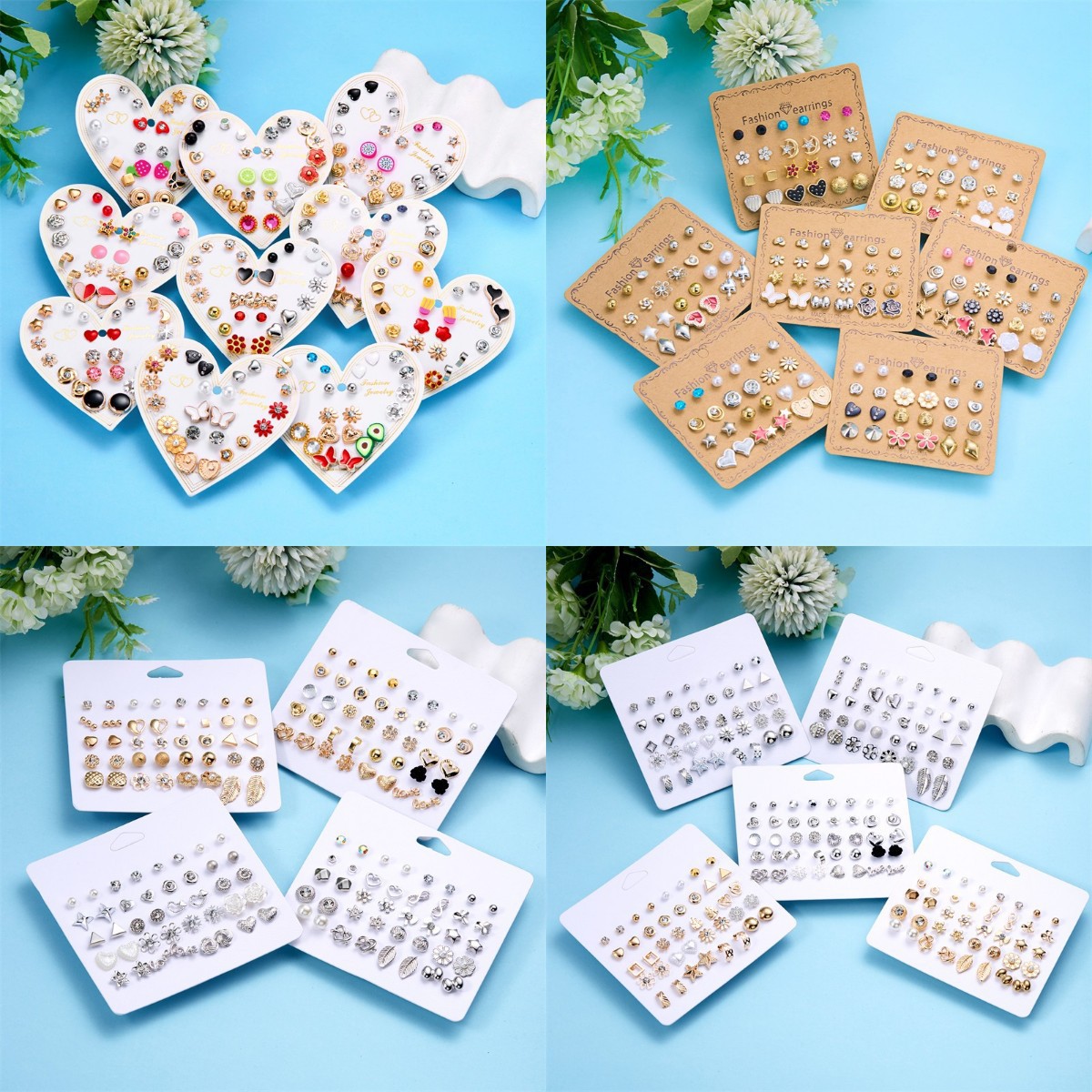 Alloy Ear Needle Material 1 Set Modern Style Classic Style Geometric Heart Shape Butterfly Plating Alloy Rhinestones Earring Sets