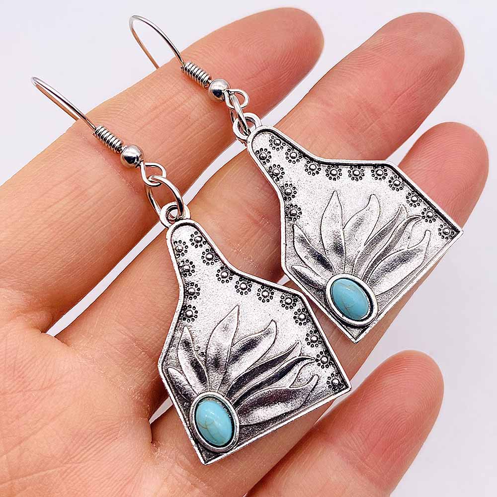 1 Pair Fashion Cactus Metal Inlay Turquoise Women's Drop Earrings display picture 4