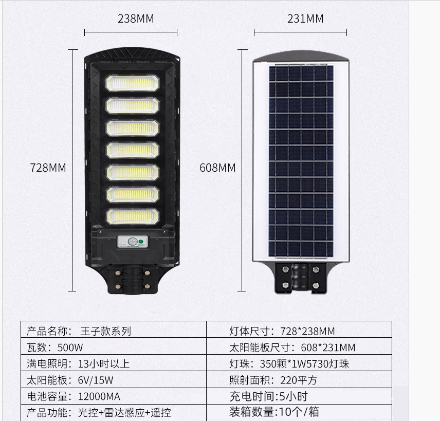 Mayorista solar príncipe luz de calle integrada LED inteligente luz de calle solar al aire libre patio inducción humana