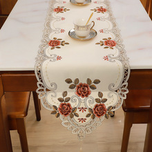 跨境新中式桌布刺绣中国风桌旗床旗长条简约现代桌旗垫茶几布盖巾
