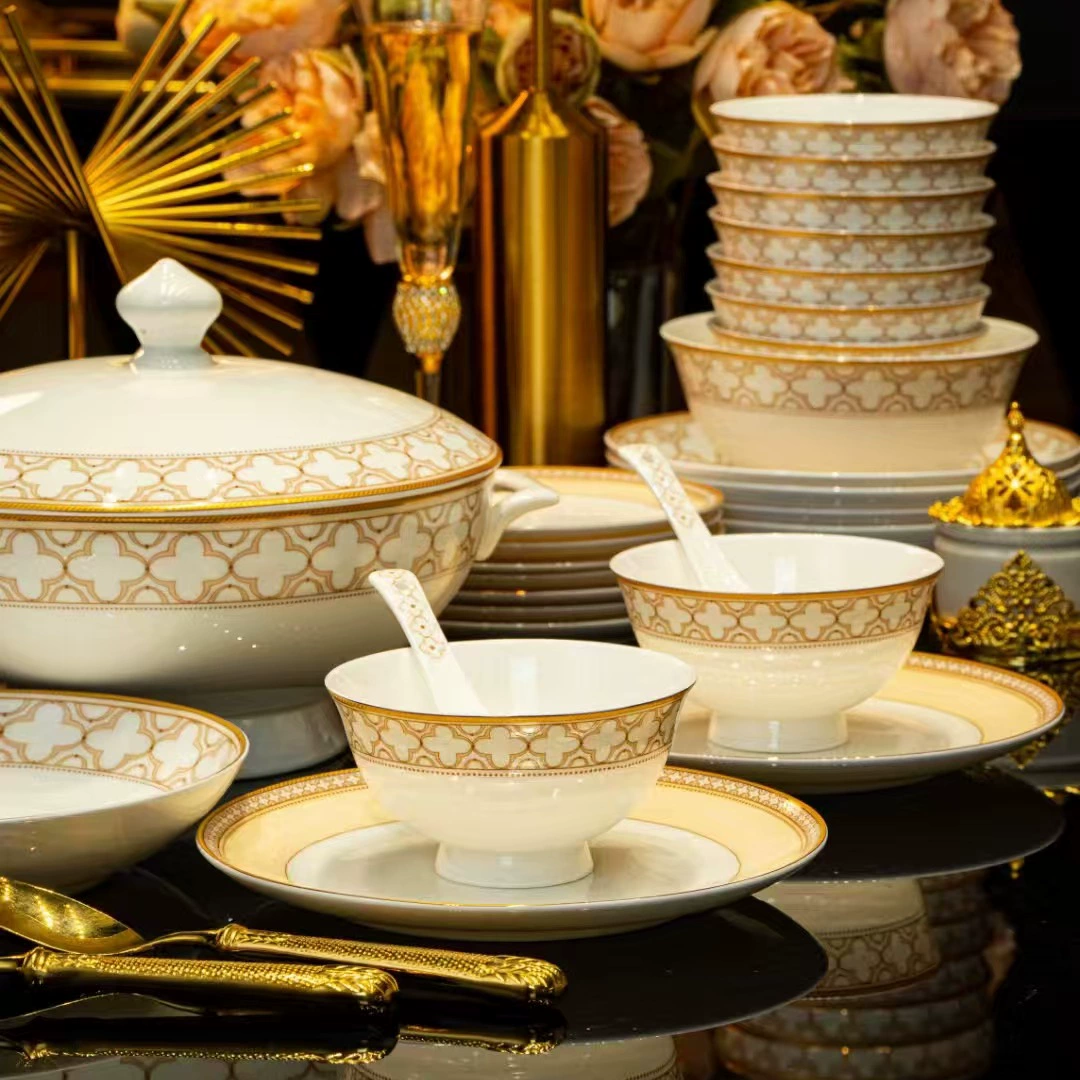 Современная керамическая посуда Jingdezhen 60-глава цветочная серия, миска, тарелка, ложка и тарелка белый фарфор легкий люкс