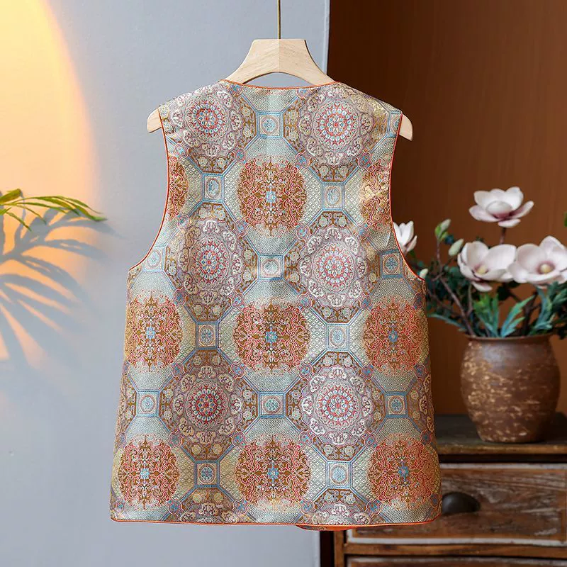 Женский жакет в китайском стиле 2025 года, жилет на пуговицах, ретро-стиль, национальный стиль, жаккардовый топ, верхняя одежда