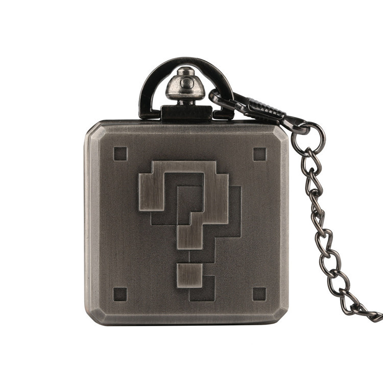 Creative Retro Super Mario Square Question Mark Waist Chain Quartz Pocket Watch Cross-Border Hot Sale Factory Direct Sale Wristwatch