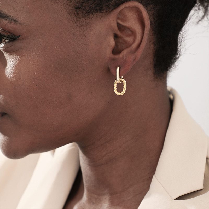 Women's Minimalist Twisted Geometric Double Layer Drop Earrings_voghion.com