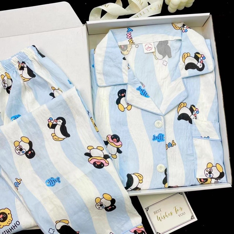 Pijamas de primavera y otoño al por mayor transfronterizos de estrellas y luna dulces pantalones cardigans de manga larga se pueden usar con un conjunto de ropa de casa