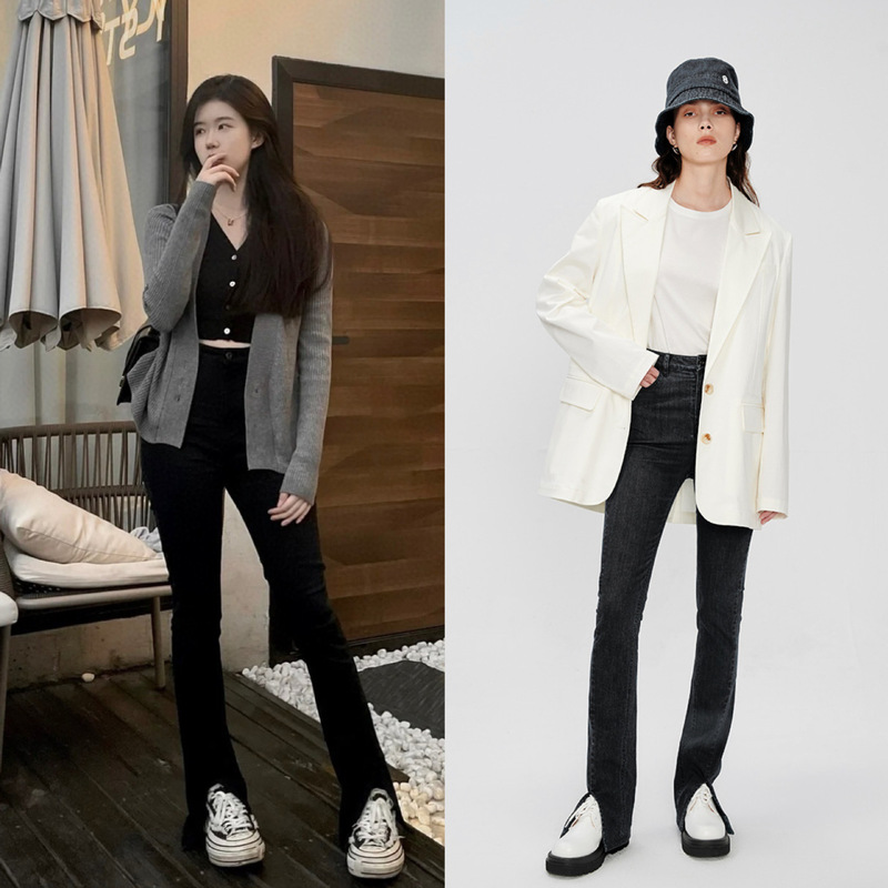 26 Early Spring You Can Trust Tk's High-Elastic Straight-Leg Height-Increasing Series of High-Waisted Slim-Fit Flared Jeans with Slits
