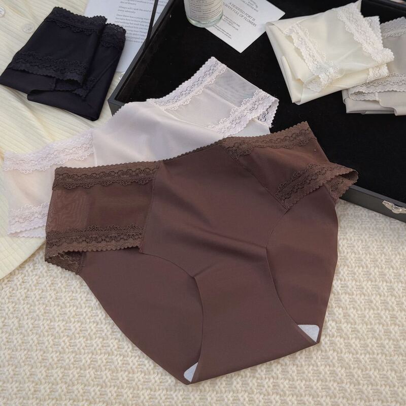 European and American sexy women's underwear, seamless, ultra-thin, transparent lace, plus size, comfortable, breathable, high-waisted, butt-lifting briefs