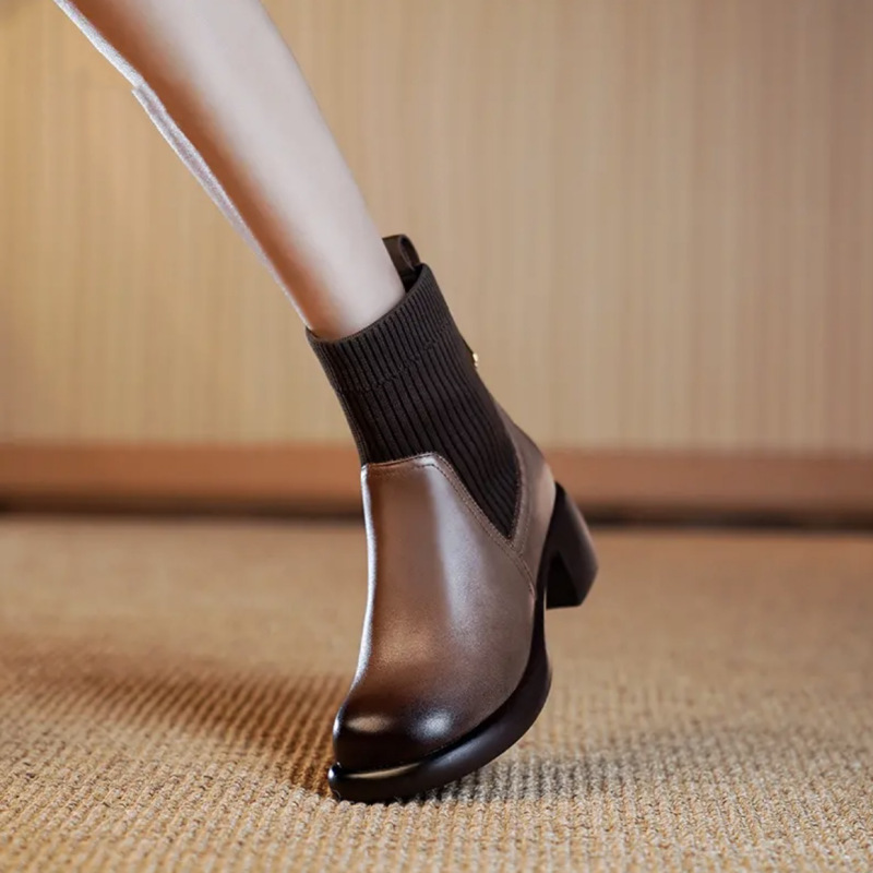 Chaussures Martin en cuir véritable ShoeVault Foreign Trade Cross-Border pour femmes, collection automne-hiver 2024, modèle polyvalent à enfiler et extensible_voghion.com