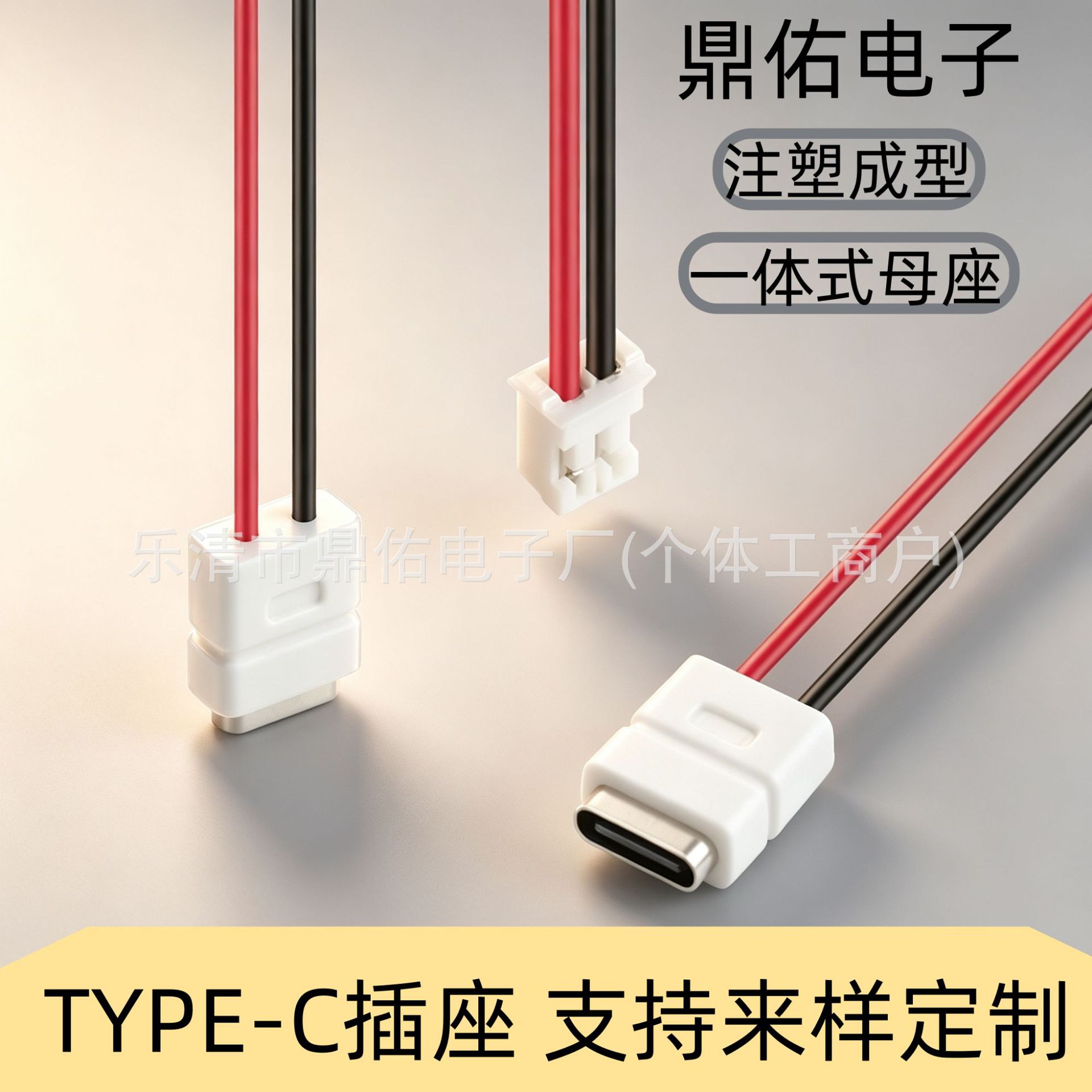 两线TYPEC母座线束一体成型 USB-C母头连接线 电动设备充电接口