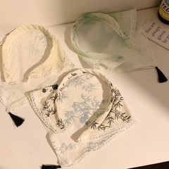 Chinese ancient Feng Shui ink painting lace triangular scarf for women, head cover, new Chinese style hair tie, high-end, suitable for beach photos