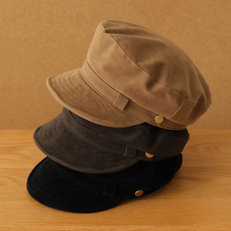 Versatile Navy Style Fashionable Suede Newsboy Hat for Girls, Korean Retro Hat, High-End Wholesale Baseball Cap