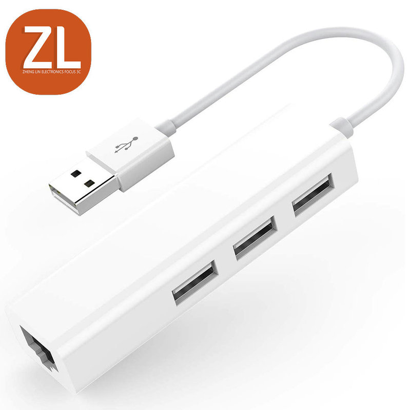 B09 drive-free USB2.0 100 megabit network card + three-port HUB expansion splitter 100M RJ45 network adapter