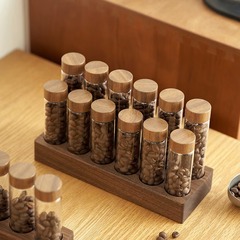 Coffee bean centrifugal packaging sealed jar test tube solid wood display rack glass storage coffee bean storage jar