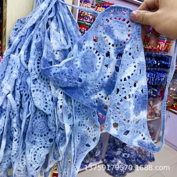 Yunnan ethnic style blue tie-dye turban hollow Dali tourism hot sale
