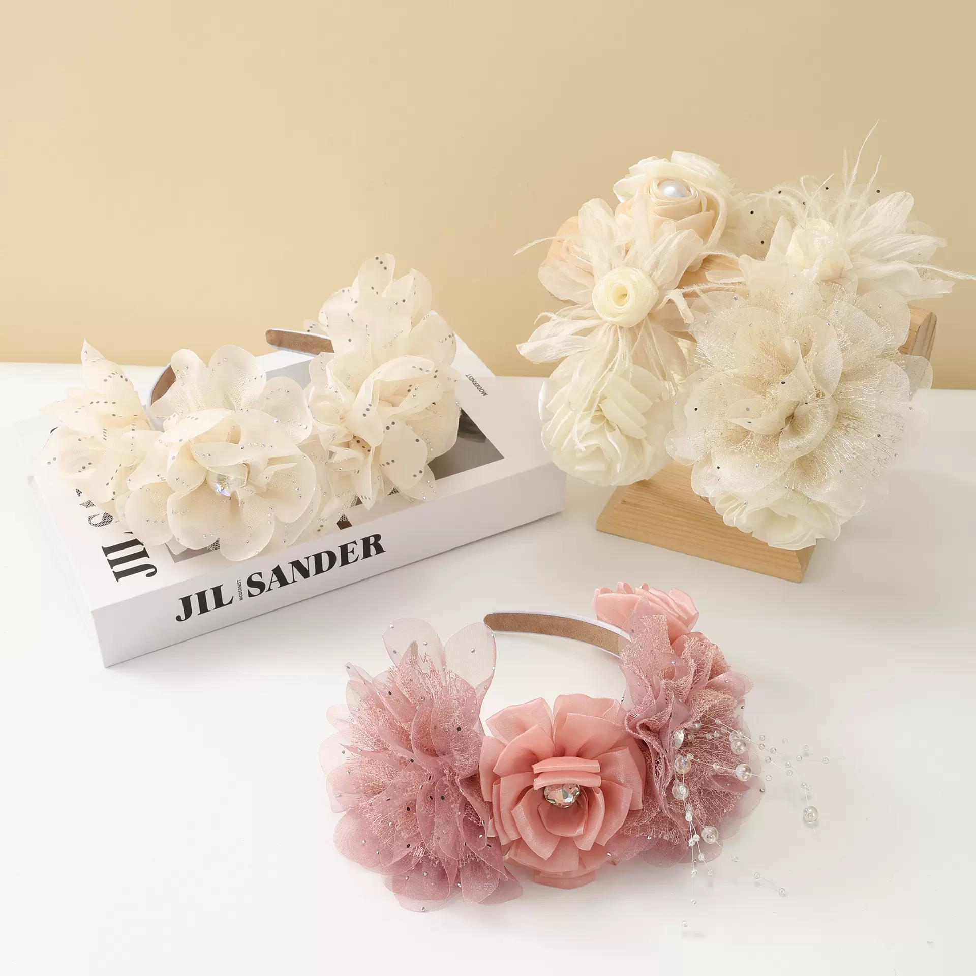 欧美跨境满天星花朵发箍高级感显发量后脑勺夹盘发夹鲨鱼夹发饰品