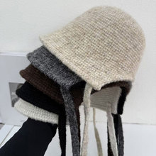 2025秋冬绑带针织渔夫帽子女保暖韩版后开口百搭针织显脸小盆帽女