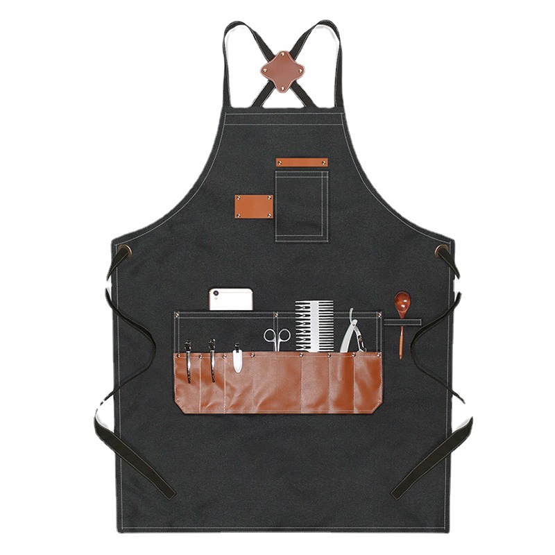 Comercio exterior lienzo delantal logotipo personalizado arte leche cruda tienda de té restaurante cafetería guardapolvos delantal al por mayor personalizado