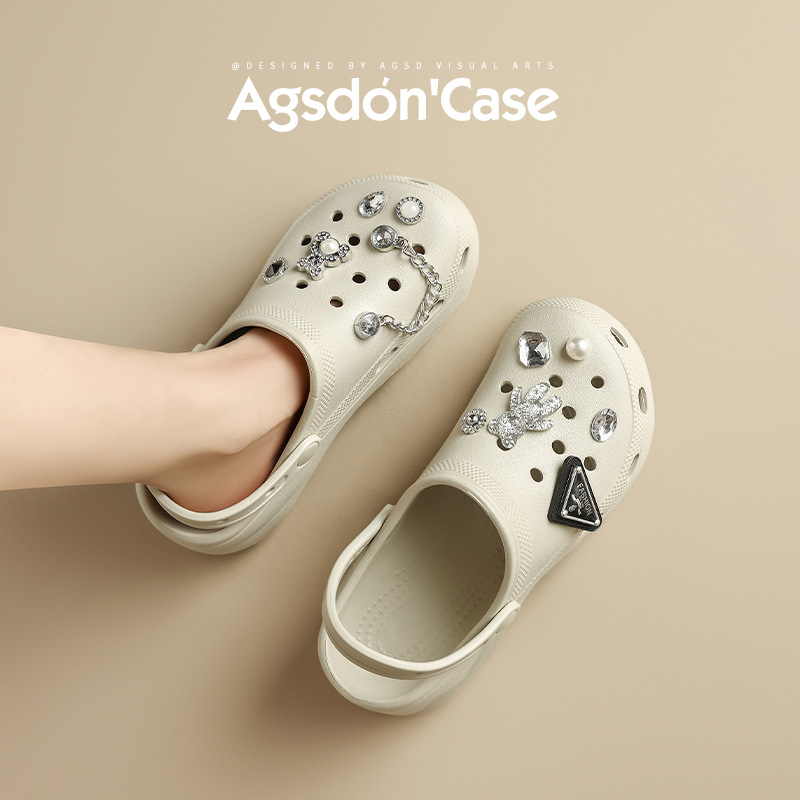 Augustion zapatos de suela gruesa con agujeros de mierda para mujer 2025 nuevas sandalias y zapatillas de verano, zapatillas de playa junto al mar