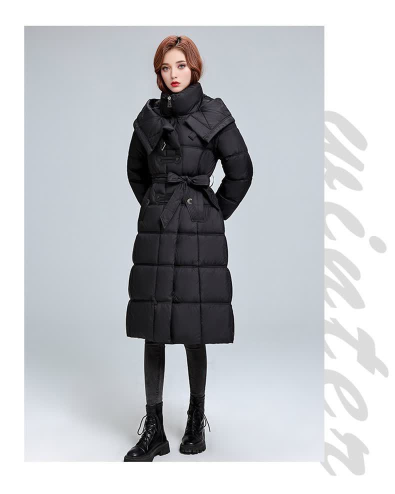 Dames gewatteerde winterjas met capuchon lange puffer jas_voghion.com