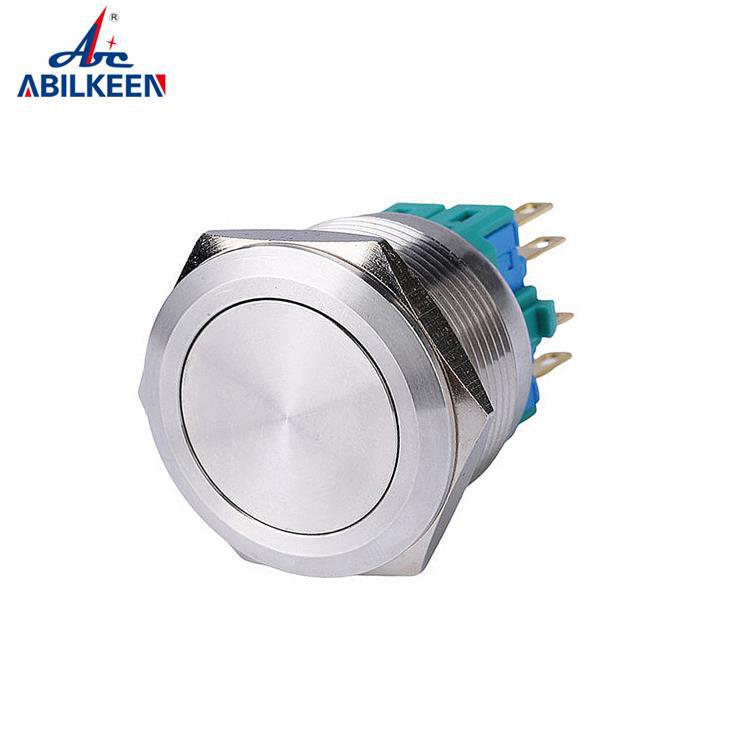 厂家直销25mm平头复位自锁按钮开关 IP65防水无灯款金属按钮开关