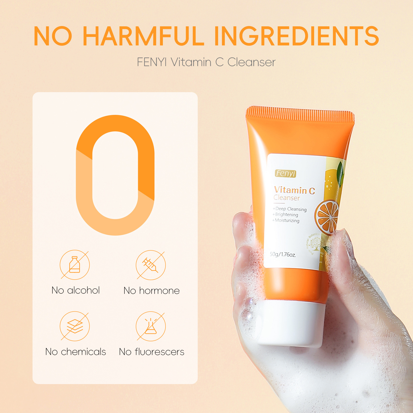 Wholesale fenyi Vitamin C Facial Cleanser 50g from the manufacturer for pore cleansing, hydration and moisturizing, cross-border undefined